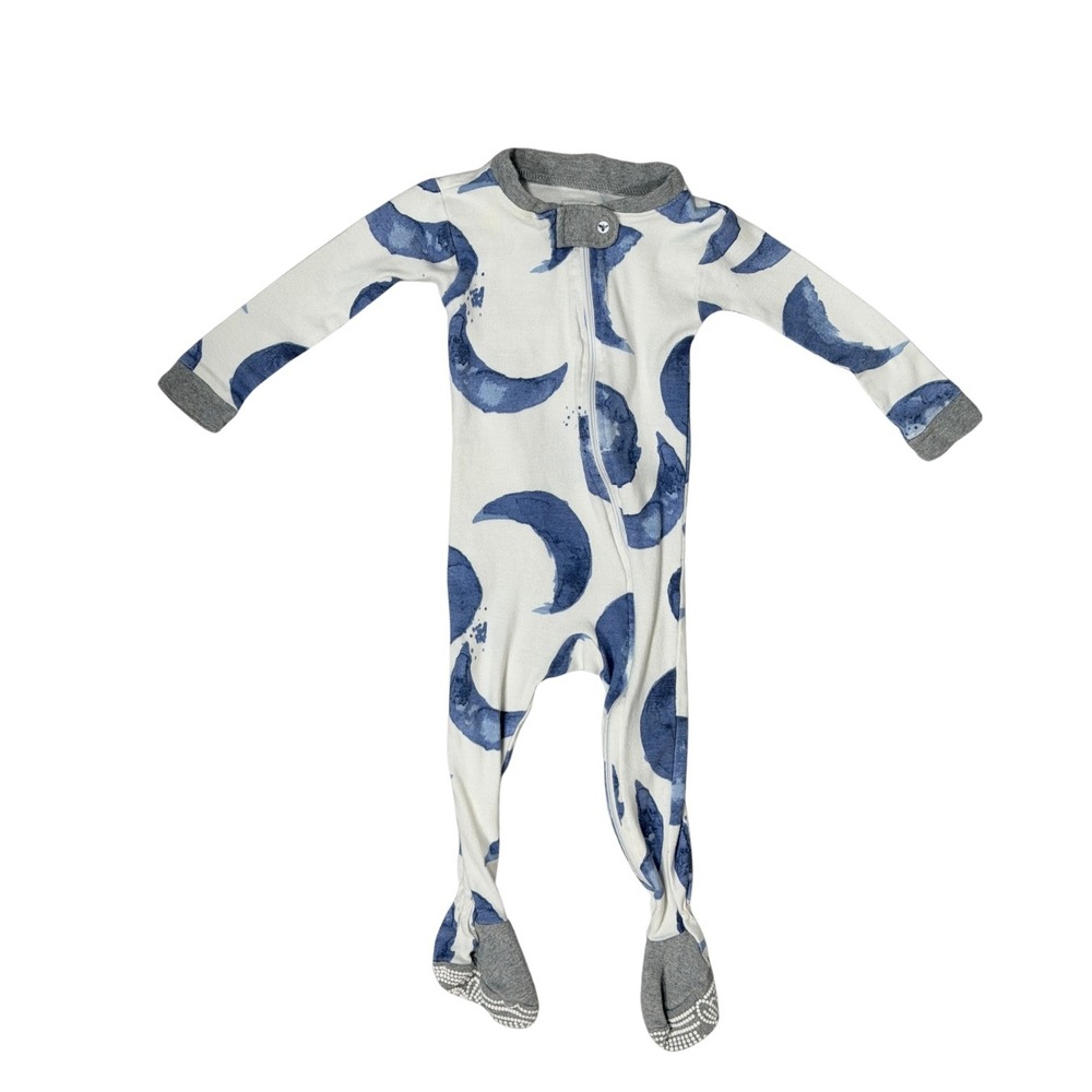 Burts Bees Baby 12M Blue Watercolor Moon Organic Cotton Zip Footed Sleeper